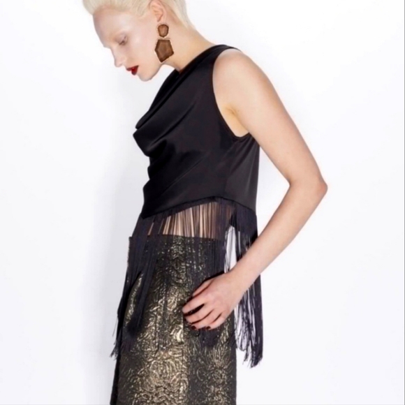 Zara FRINGED SATIN EFFECT TOP bloggers favorite - Picture 3 of 11